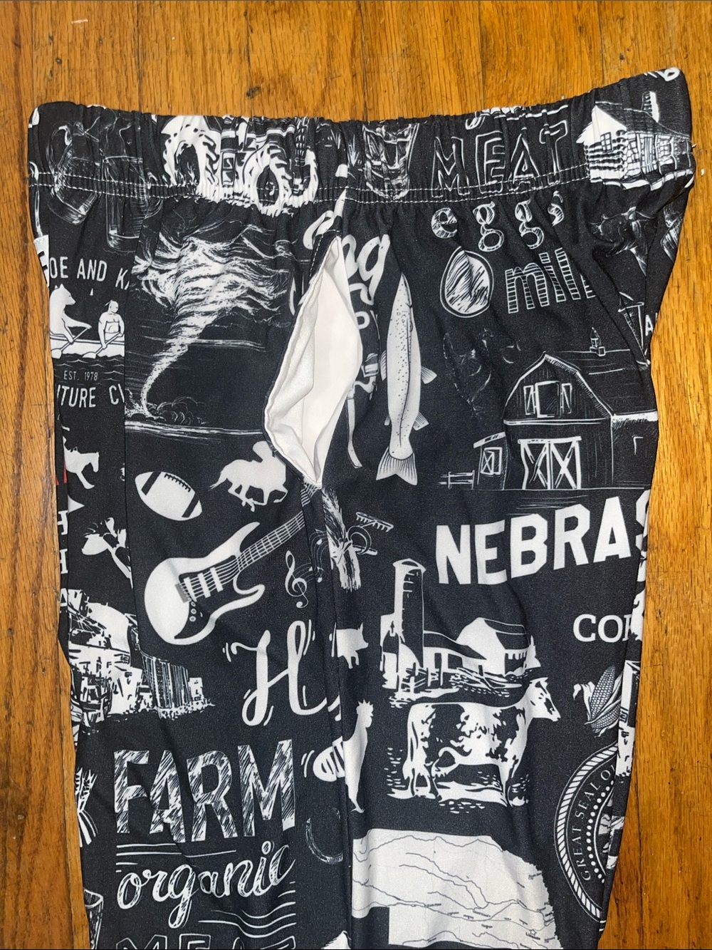Brief Insanity Black Nebraska Print Drawstring Pajama Pants Size Small - Picture 11 of 11